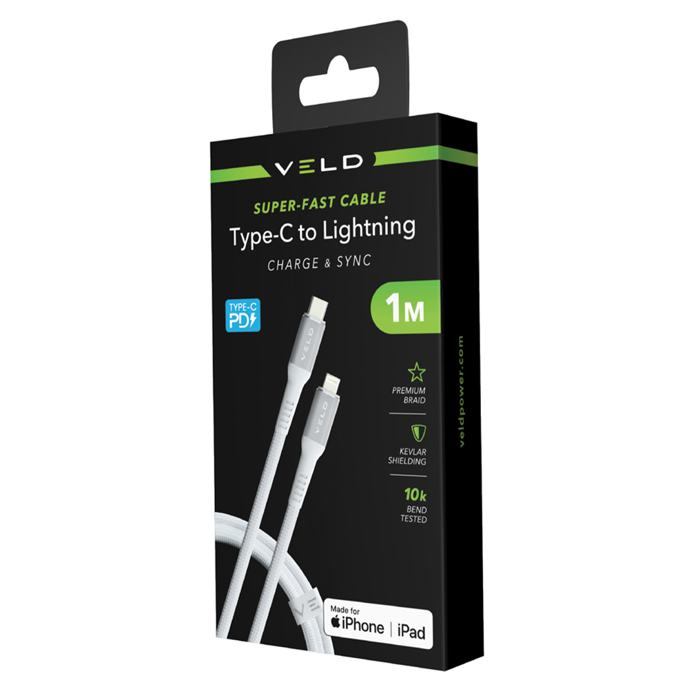 Veld Super Fast Lightning Braided Charging Cable 1m Image 1