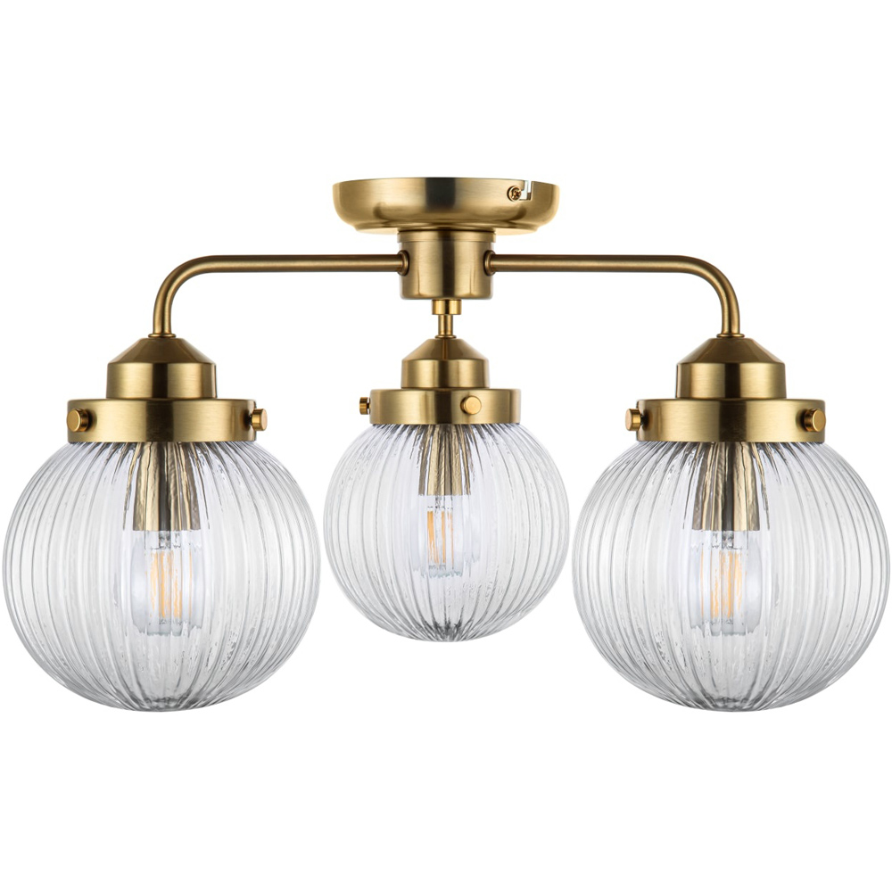 Cosylyte Finley Bathroom 3 Light Classic Ribbed Glass Brass Metal Base Down Ceiling Light Image 1
