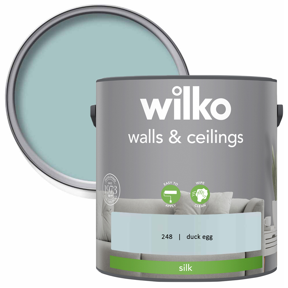Wilko Walls & Ceilings Duck Egg Silk Emulsion Paint 2.5L Image 1