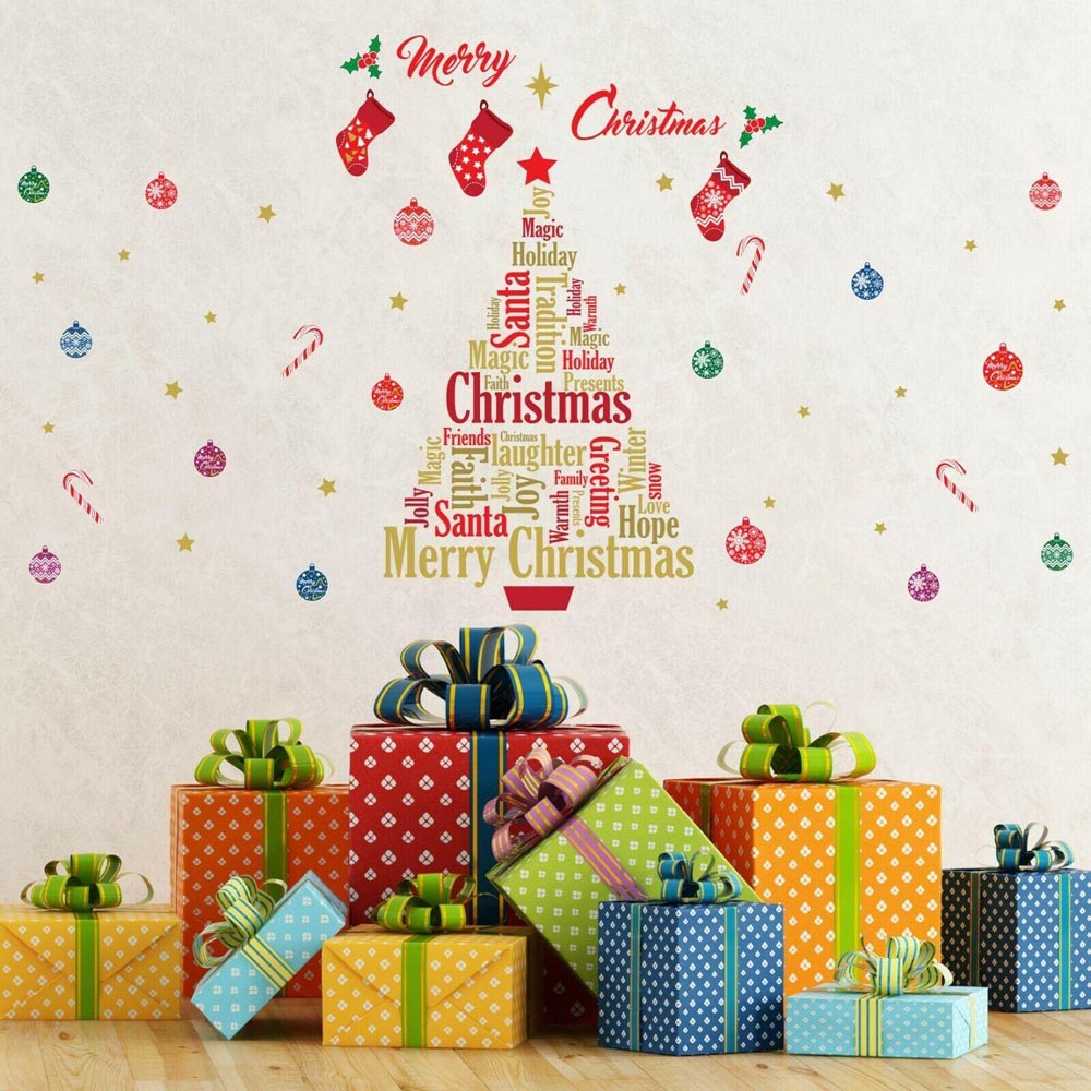 Walplus English Quotes Merry Christmas Tree Self Adhesive Wall Sticker Image 2