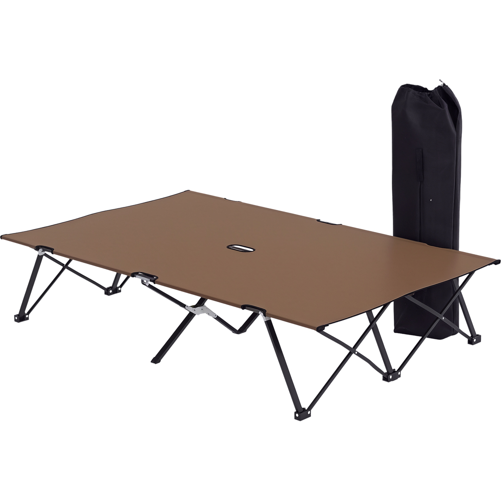 Outsunny Charcoal Khaki Double Folding Portable Camping Bed Image 1