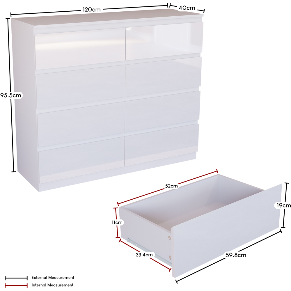 Vida Designs Glinton 8 Drawer White Chest of Drawers Image 8