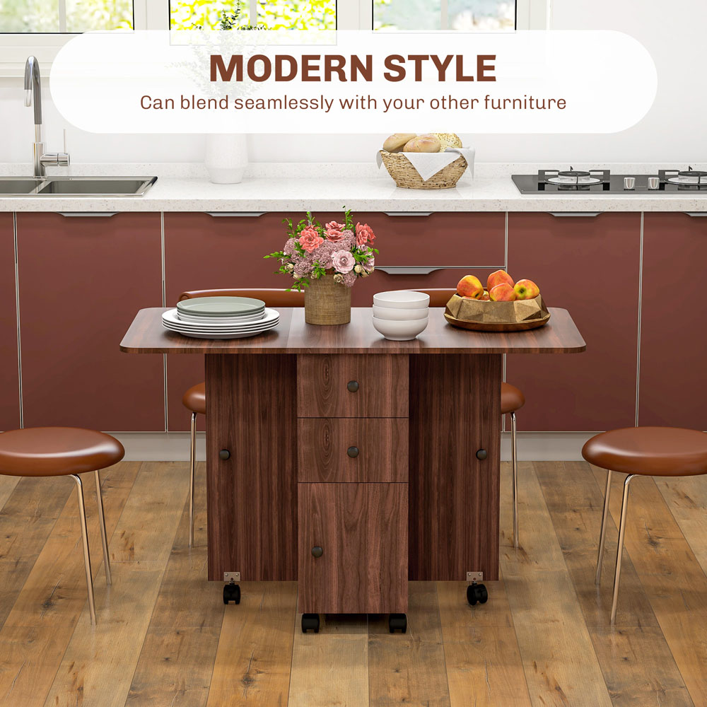 HOMCOM 6 Seater Distressed Brown Drop Leaf Dining Table Image 8