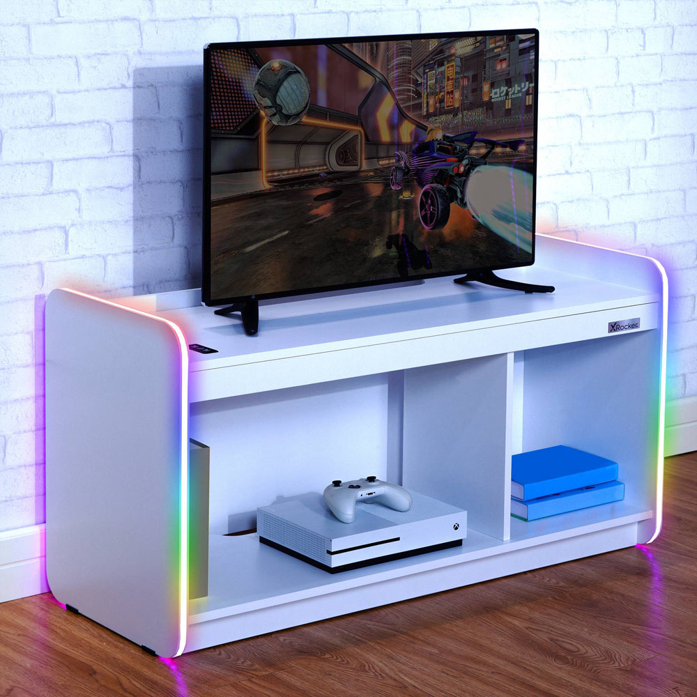 X Rocker Electra 2 Shelf White TV Media Unit with App Controlled LED Lights Image 1
