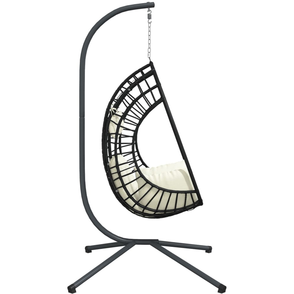 vidaXL Beige Rattan Hanging Egg Chair with Stand and Cushions Image 4