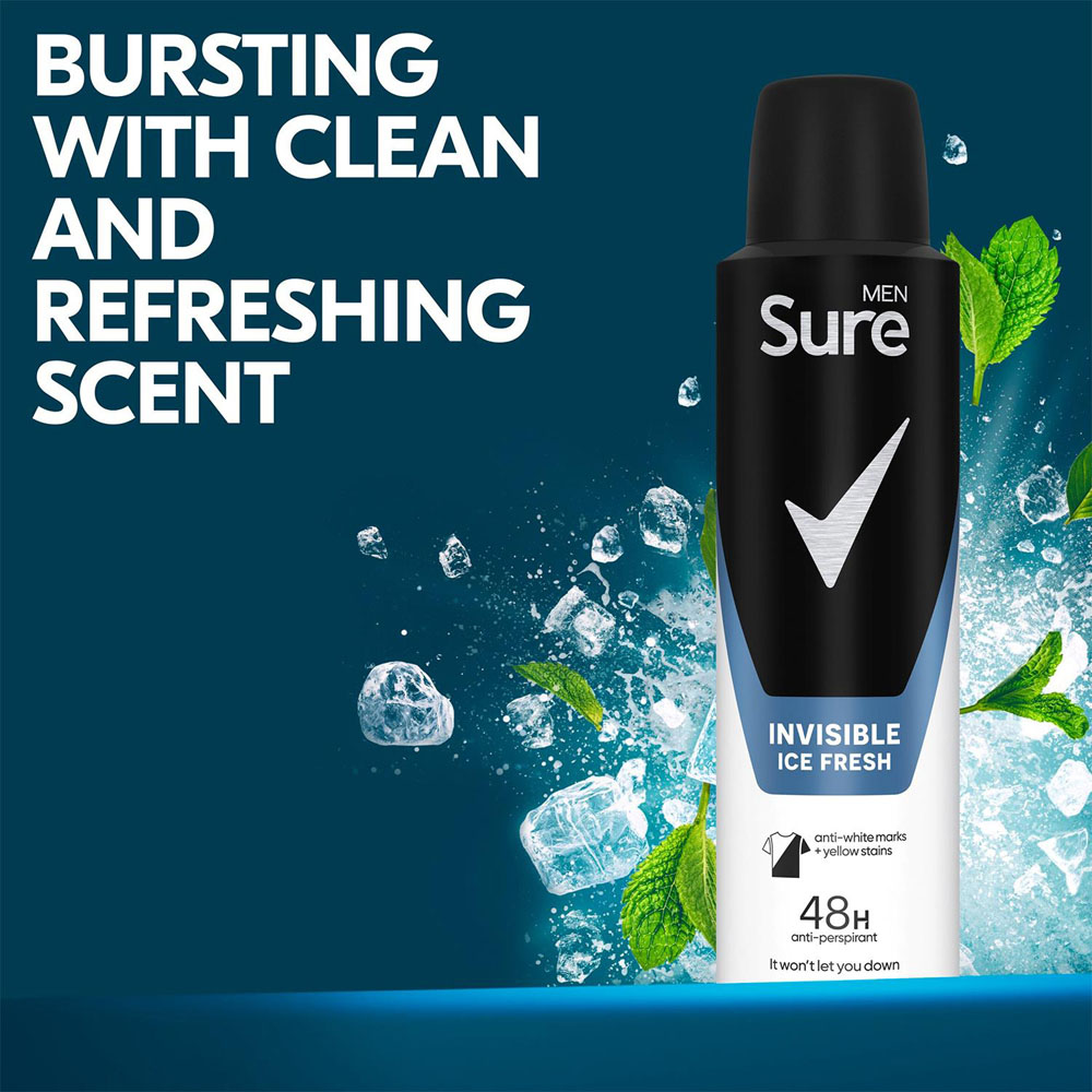 Sure Men 48H Protection Anti-Perspirant Invisible Ice Fresh Deodorant Spray 150ml 18 Pack Image 5