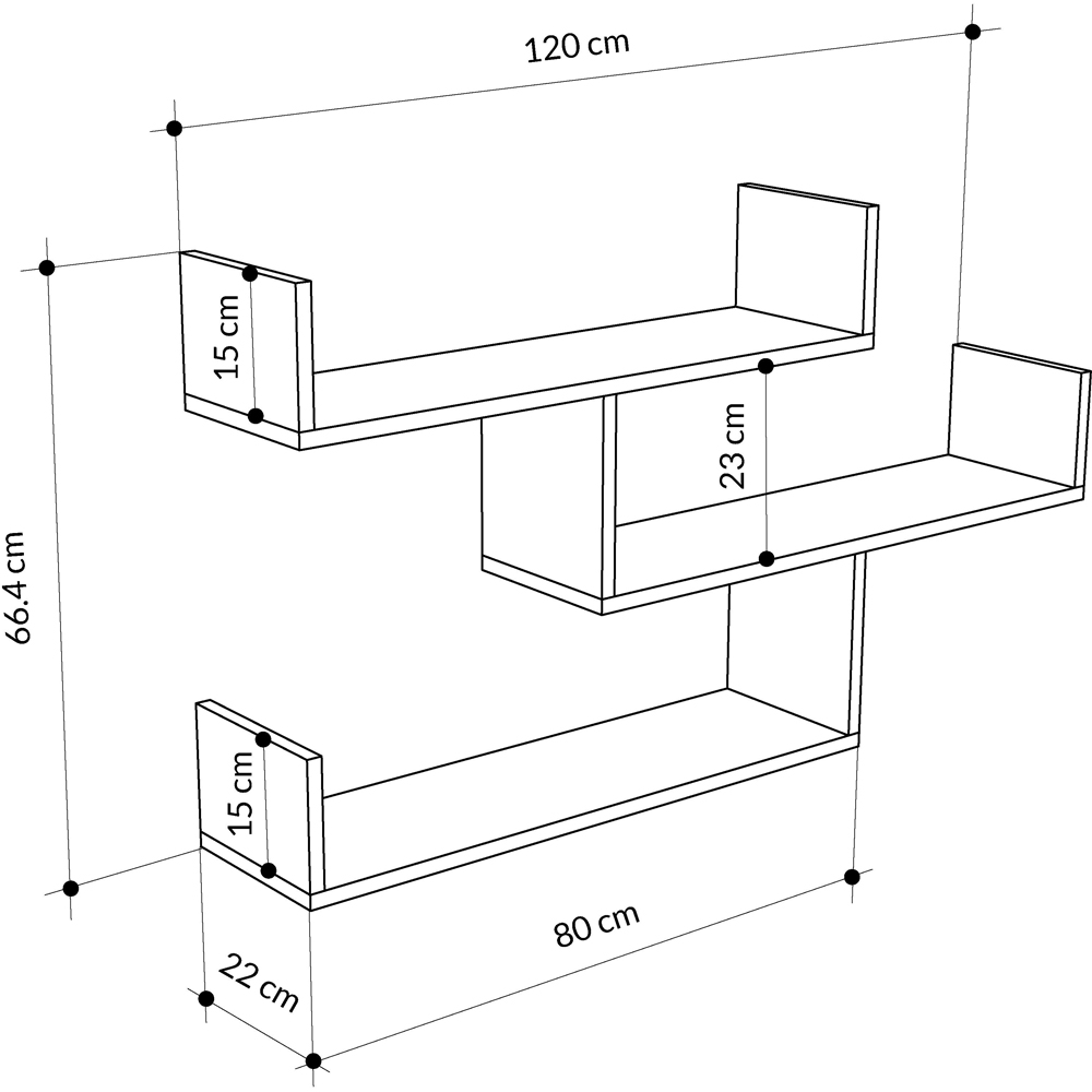 Decortie Tibet 3 Shelf Black Bute Zigzag Wall Mounted Bookcase Image 7