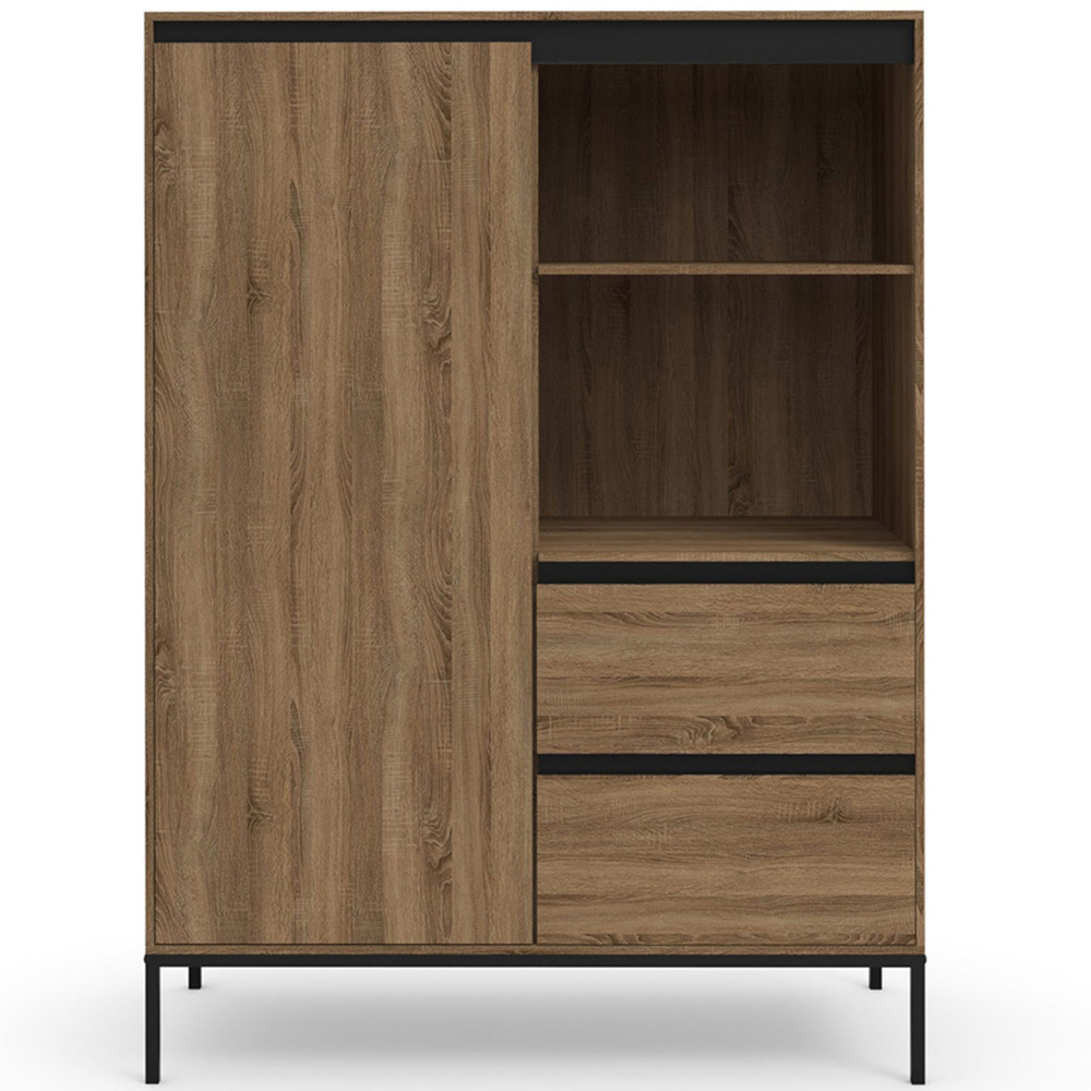 Loft24 Bari Single Door 2 Drawer Oak Black Storage Cabinet Image 3