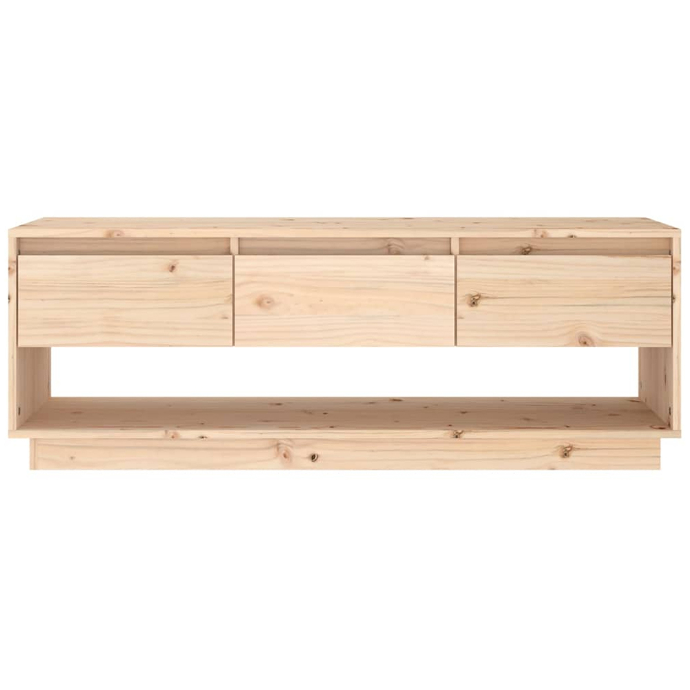 vidaXL 3 Drawer Single Shelf Natural Solid Pine Wood Wide TV Cabinet Image 2