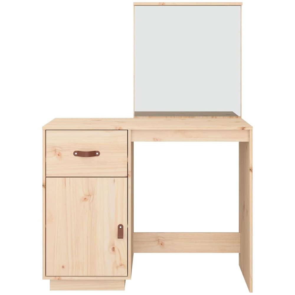 vidaXL Single Door Single Drawer Natural Solid Wood Pine Dressing Table with Mirror Image 6