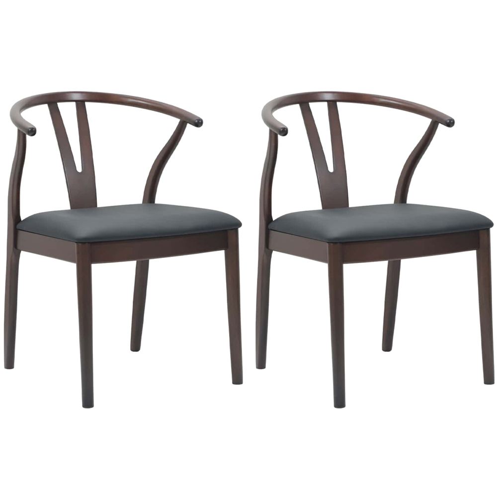 vidaXL Set of 2 Light Brown and Black Rubberwood Curved Vintage Dining Chairs Image 8