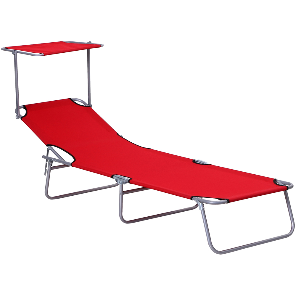 Outsunny Red Adjustable Folding Sun Lounger with Awning Image 2