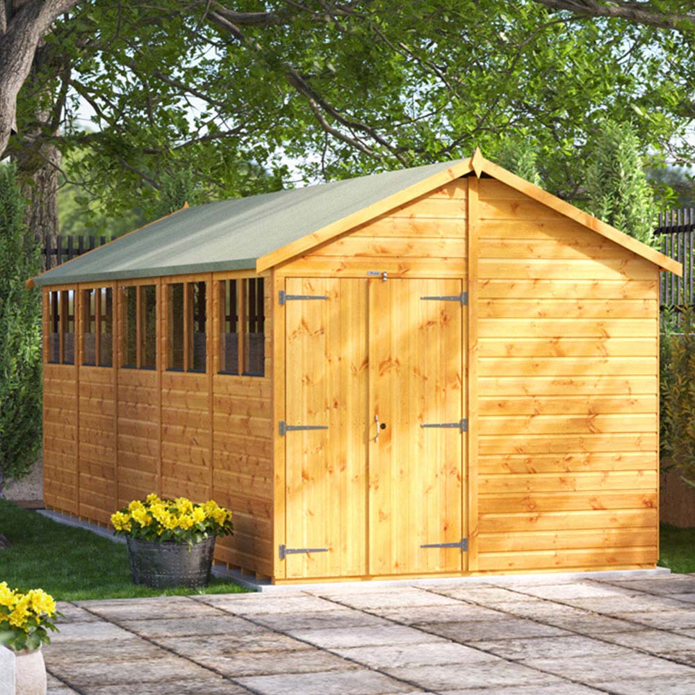 Power Sheds 20 x 8ft Double Door Apex Wooden Shed with Window Image 2