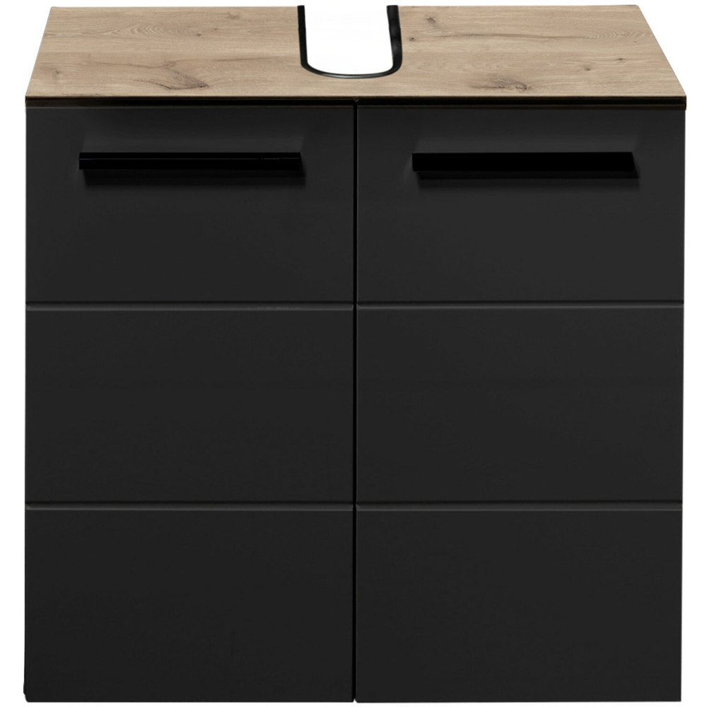 Julian Bowen Vista 2 Door Black and Viking Oak Bathroom Sink Cabinet Image 4