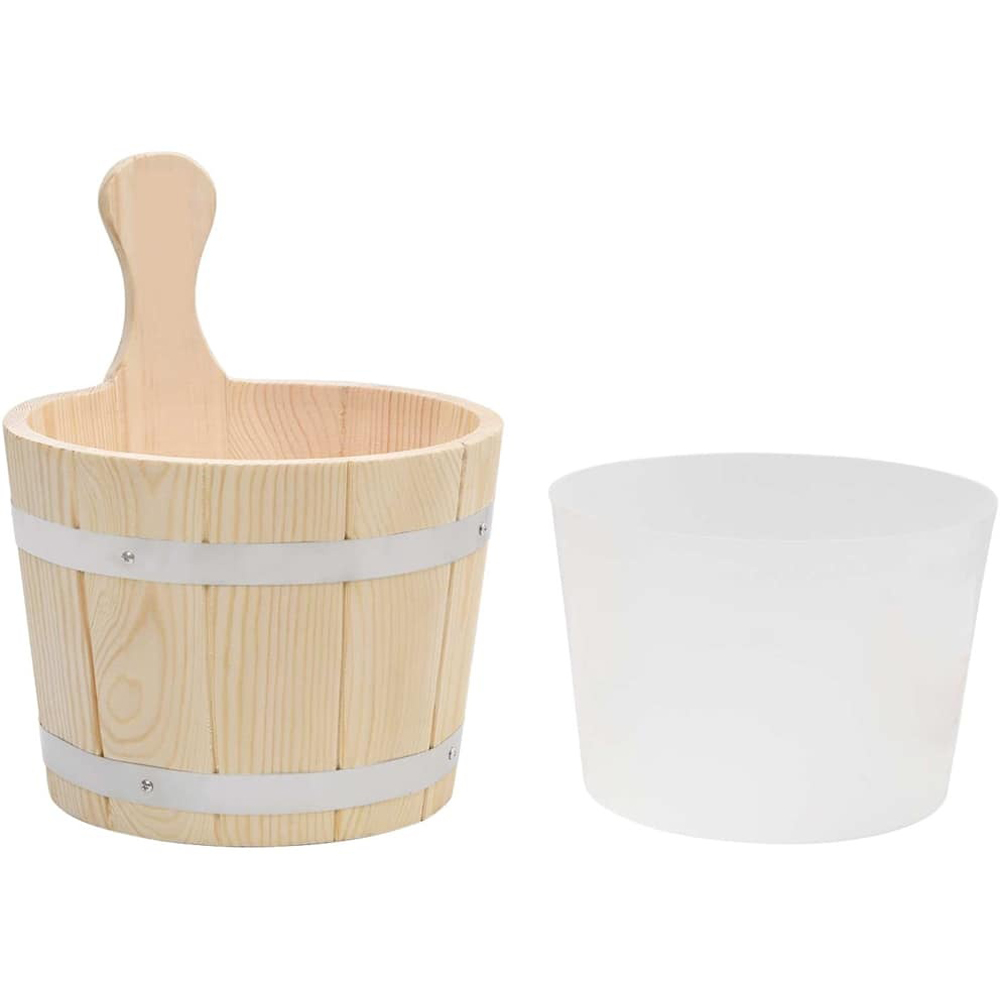 Walplus 5L Solid Pine Wood Sauna Bucket and Ladle Set Image 7