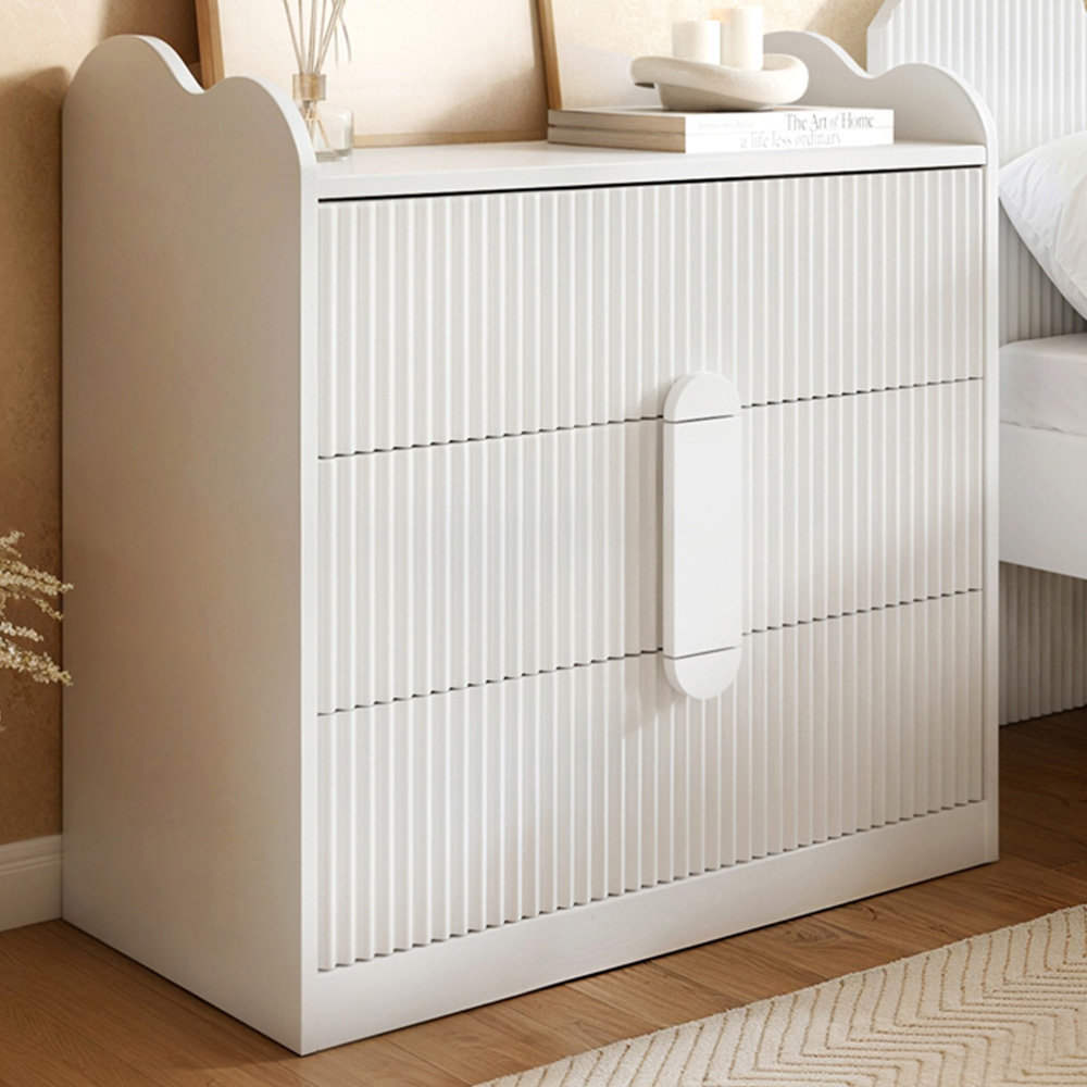 Flair Calista White 3 Drawer Ribbed Chest of Drawers Image 1