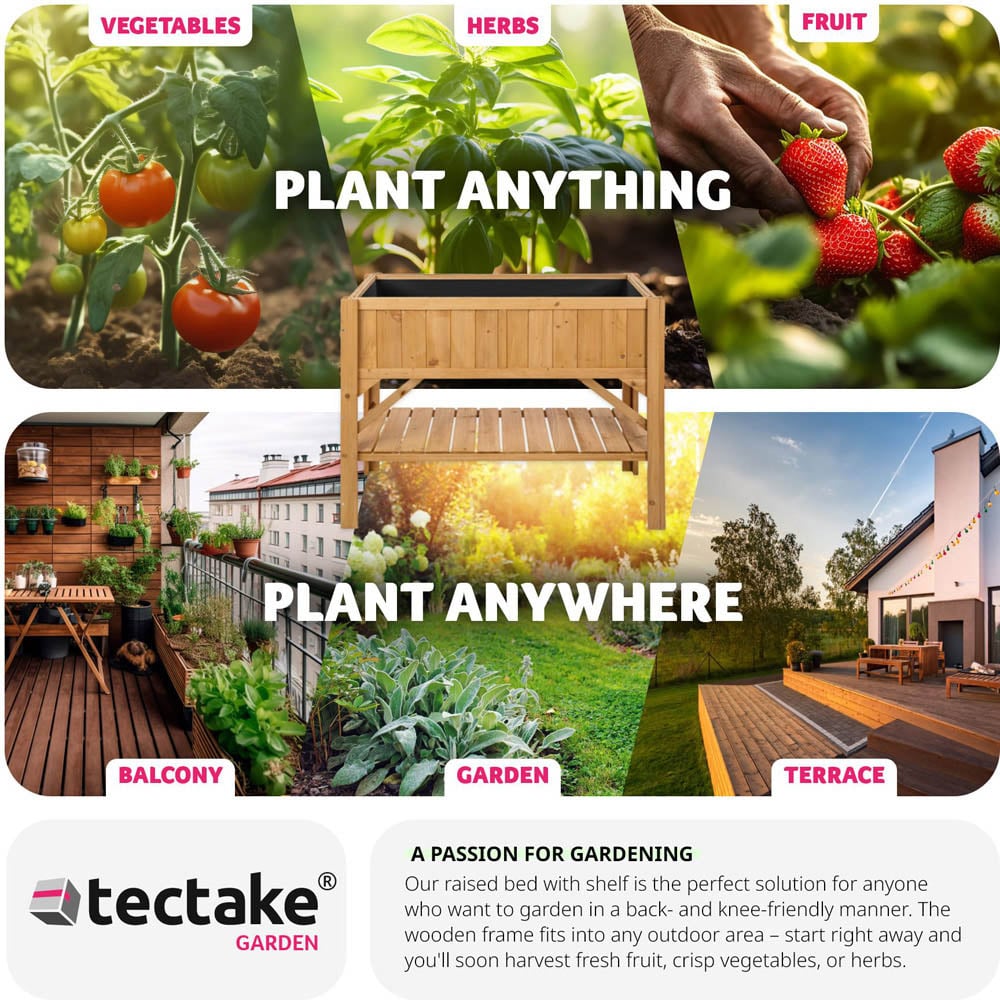 tectake Brown Wooden Raised Bed with Storage Shelf Image 7
