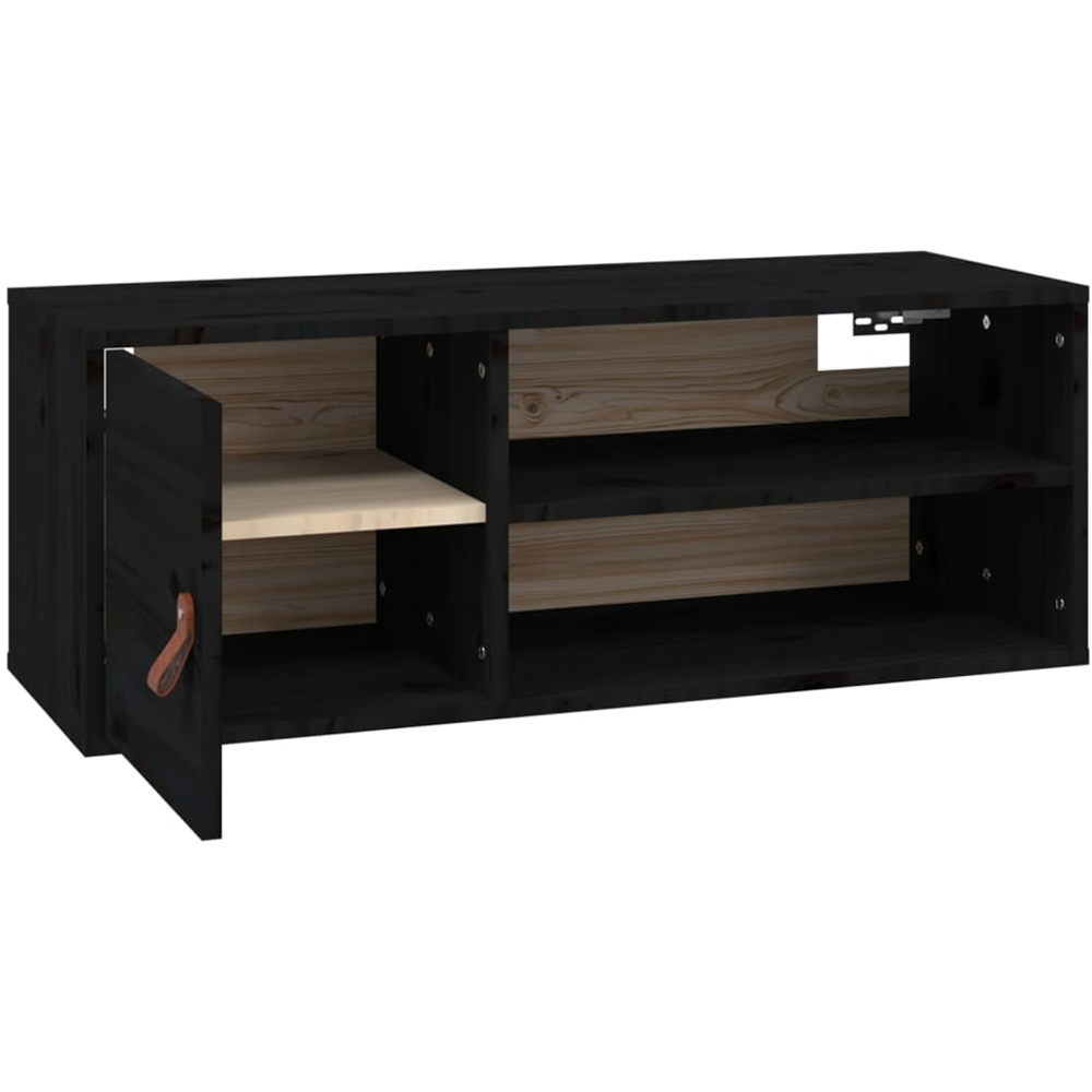 vidaXL Single Door 2 Shelf Black Solid Pine Wood Wall Cabinet Image 4
