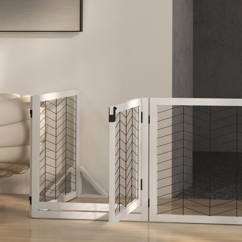 PawHut White 8 Panel Freestanding Wooden Pet Playpen Gate Image 3