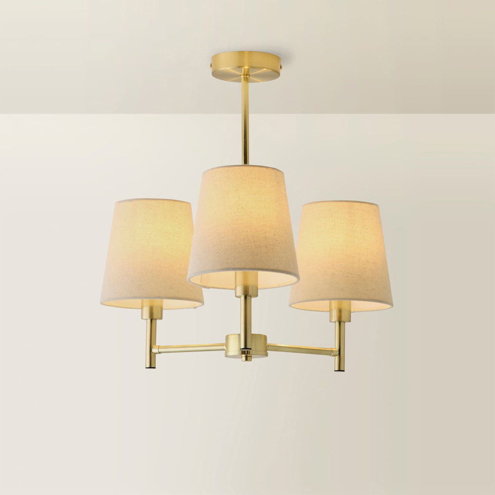 ValueLights Kincaid 3 Arm Tapered Shade Brushed Gold Chandelier Ceiling Light with Bulb Image 5