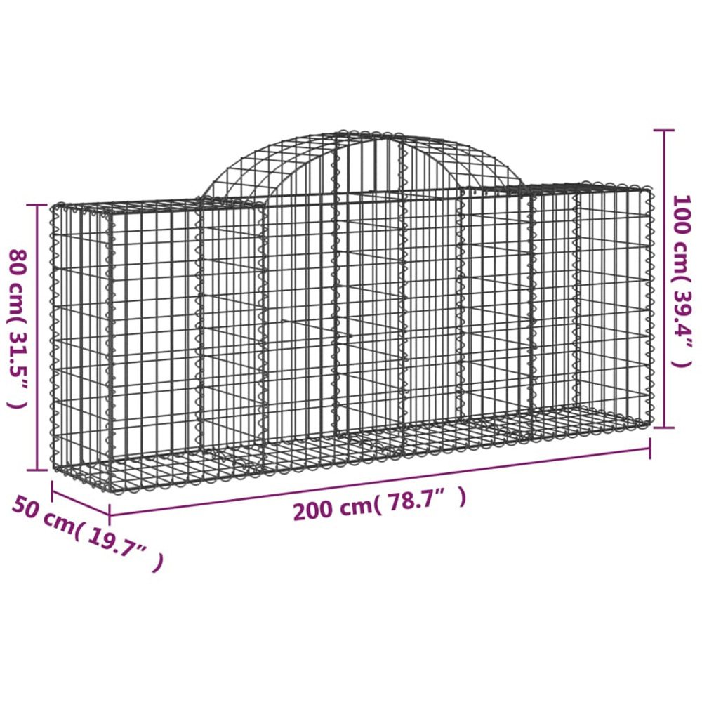 vidaXL Silver Galvanised Iron Arched Gabion Basket 200 x 50 x 80/100cm 10 Pack Image 5