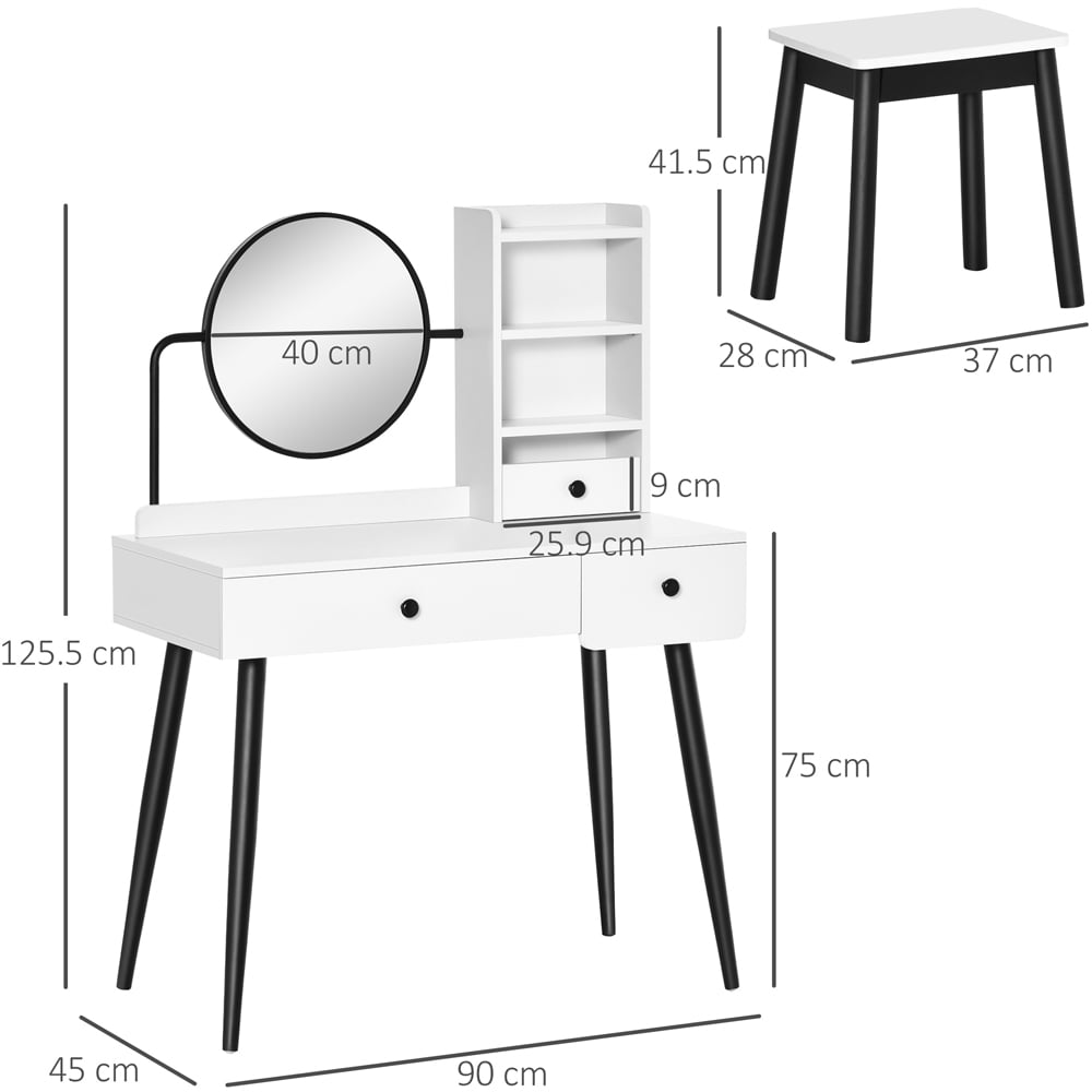 Portland White Dressing Table Set with Mirror Image 7