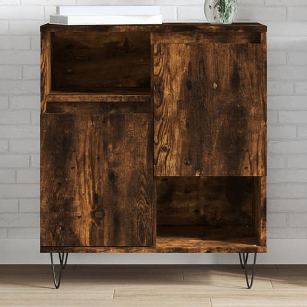 vidaXL 2 Door 2 Open Shelf Smoked Oak Sideboard with Metal Legs Image 1