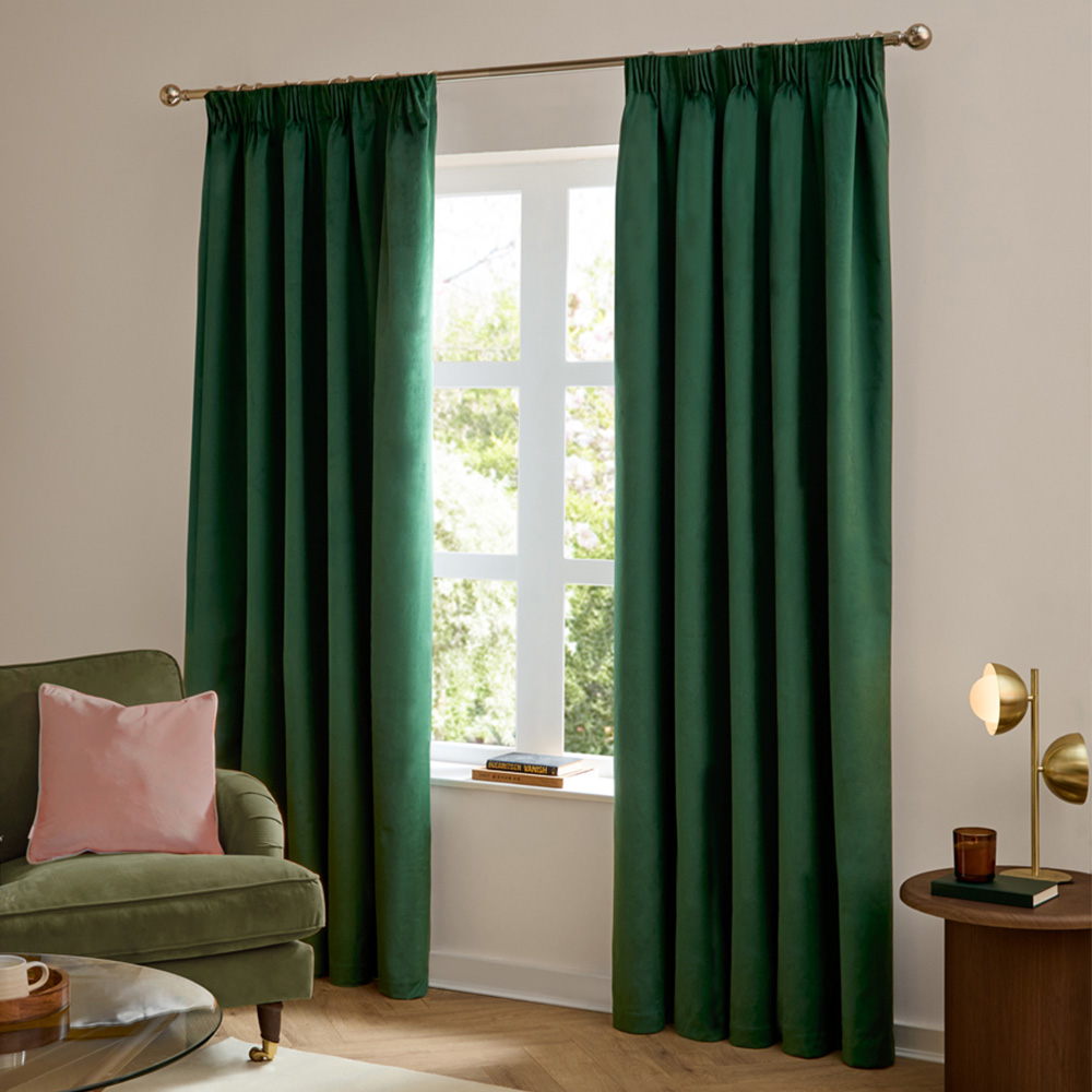 Furn The Ultimate Emerald Velvet Blackout Pencil Pleat Curtains 168 x 229cm Image 1