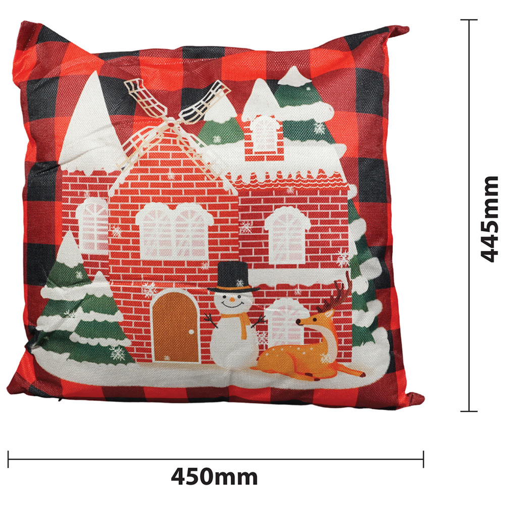 Xmas Haus Christmas-Themed Red Check Windmill Cushion 45 x 45cm Image 4