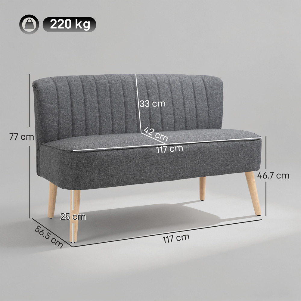 Portland 2 Seater Grey Padded Loveseat Sofa Image 9