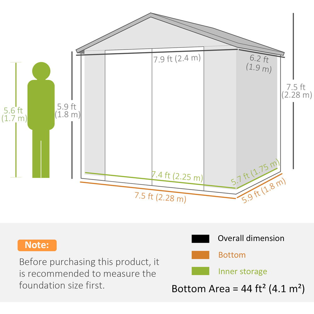 Outsunny 8 x 6ft Cream White Garden Shed Storage with Foundation Kit Image 7