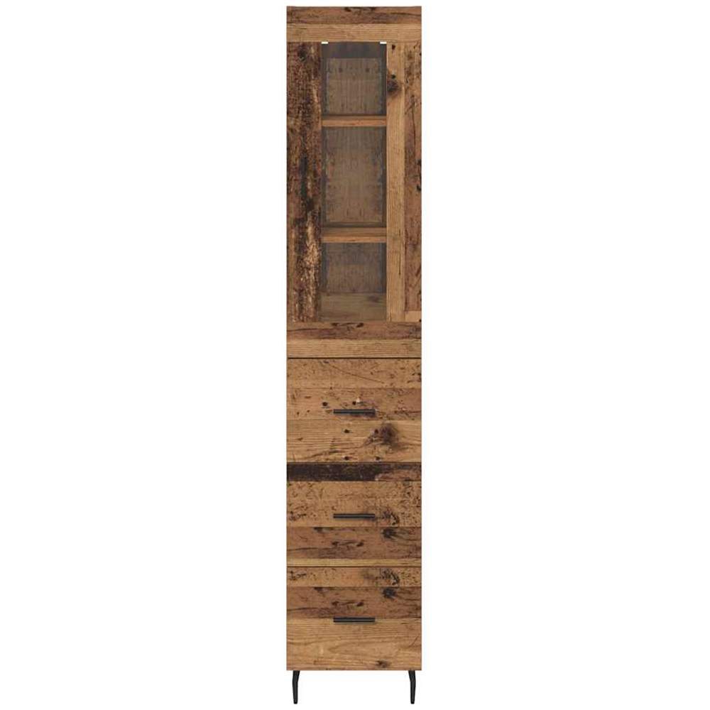 vidaXL Single Glass Door 3 Drawer Old Wood Slim Sideboard with Metal Legs Image 8