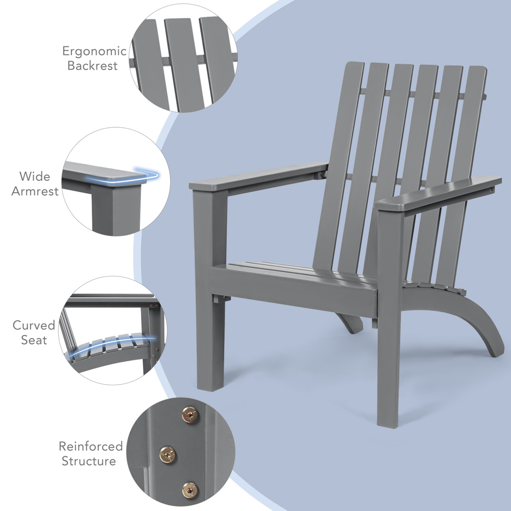 Costway Grey Acacia Wood Adirondack Garden Chair Image 8