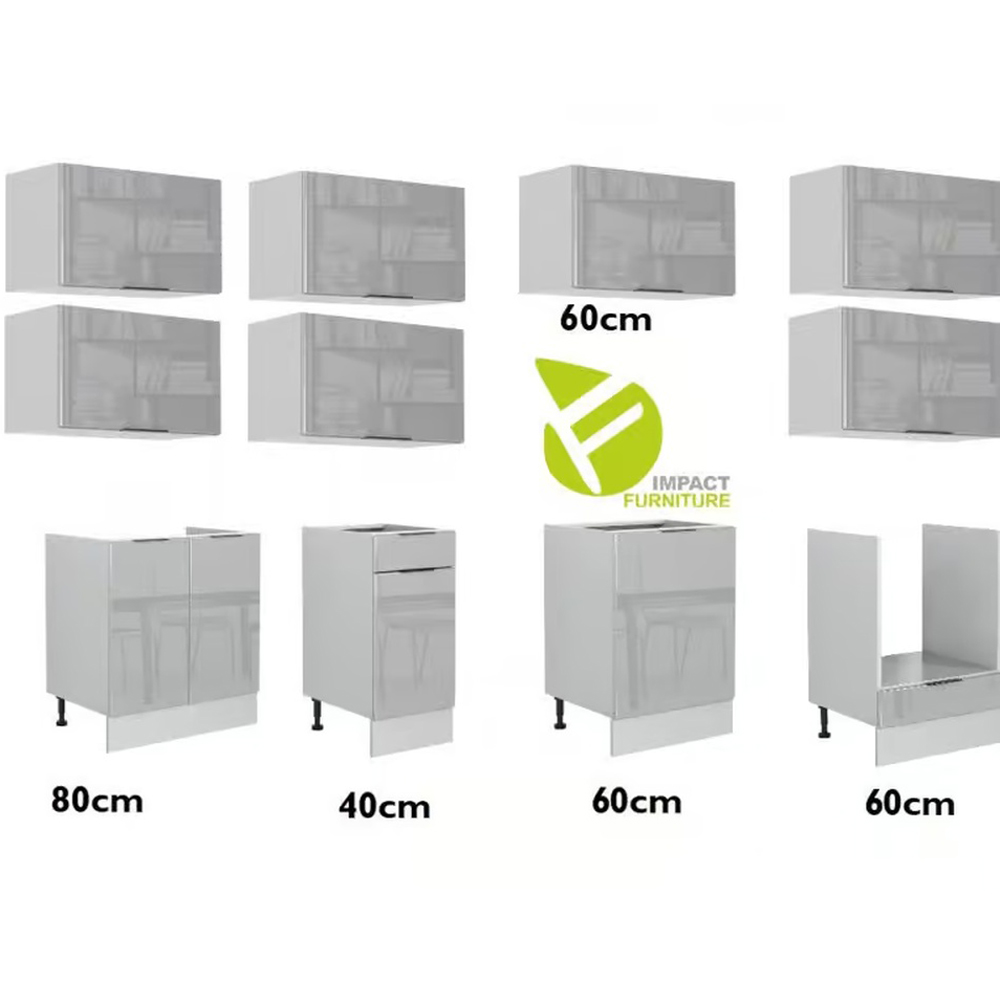 Impact Furniture Star Light Grey Gloss Kitchen Cabinet Set of 11 Image 3