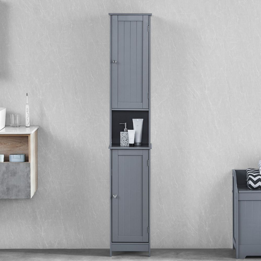 BATH VIDA Priano 2 Door Single Shelf Grey Floor Standing Bathroom Cabinet Image 3