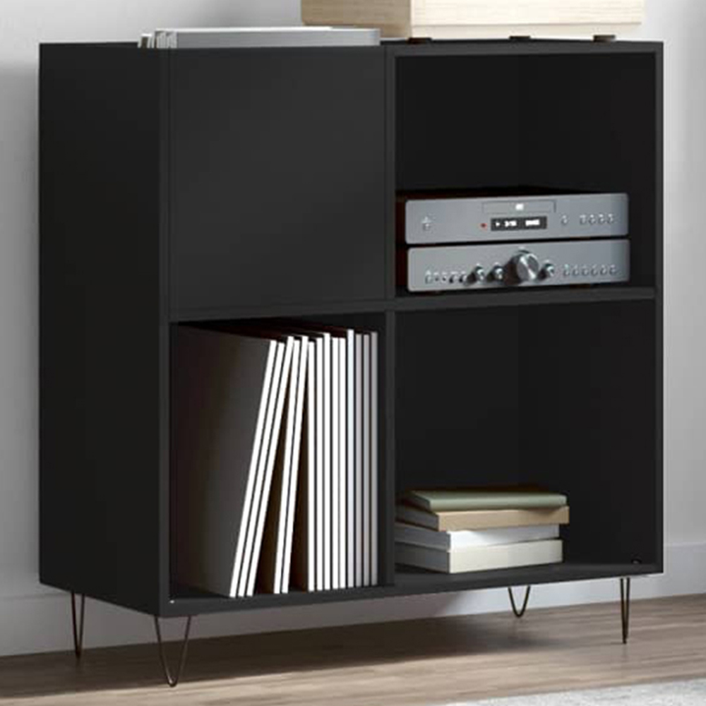 vidaXL 3 Shelf Black Square Record Cabinet Image 1