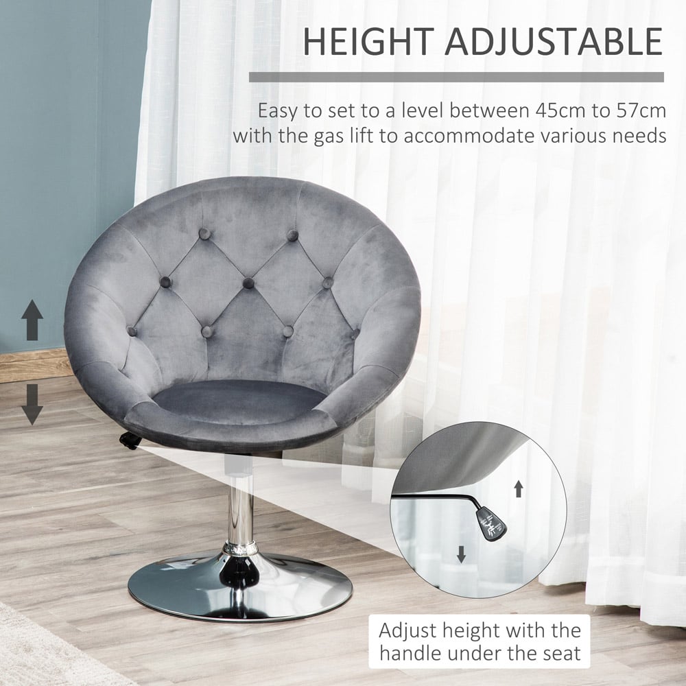 Portland Grey Velvet Touch Tufted Height Adjustable Bar Stool Image 5