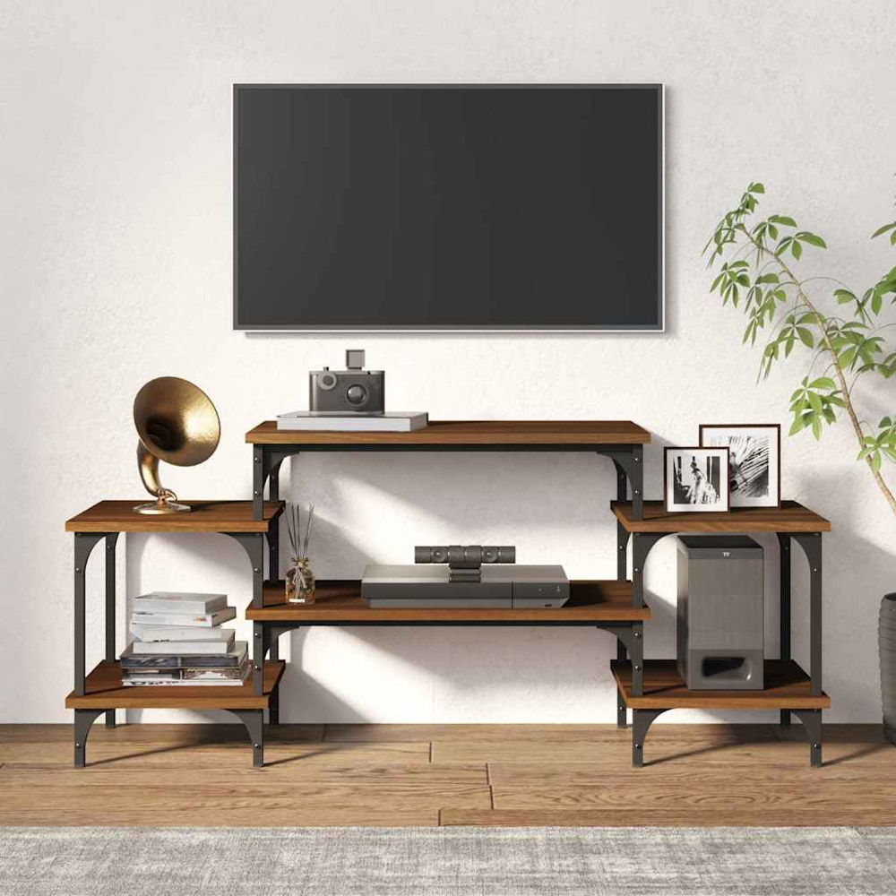vidaXL 3 Open Shelf Brown Oak TV Cabinet with Metal Legs Image 3