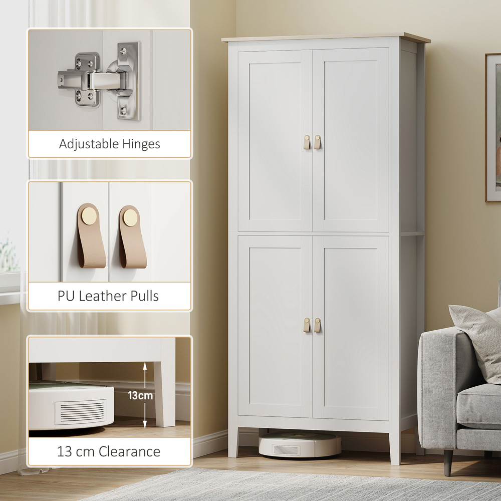 HOMCOM 4 Door White Tall Freestanding Pantry Storage Cabinet Image 3
