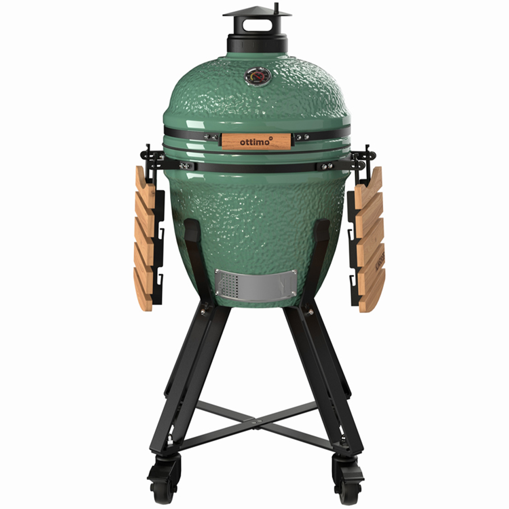 Ottimo Searsmith Green Ceramic Kamado BBQ with Bamboo Side Shelves 18 inch Image 4