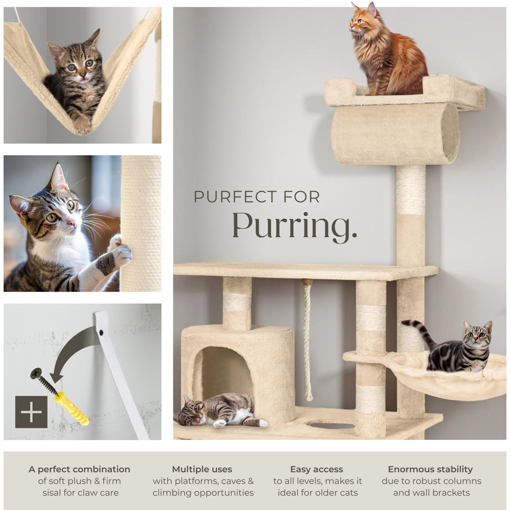 tectake Stokeley Beige Cat Tree with Scratching Post 141cm Image 5