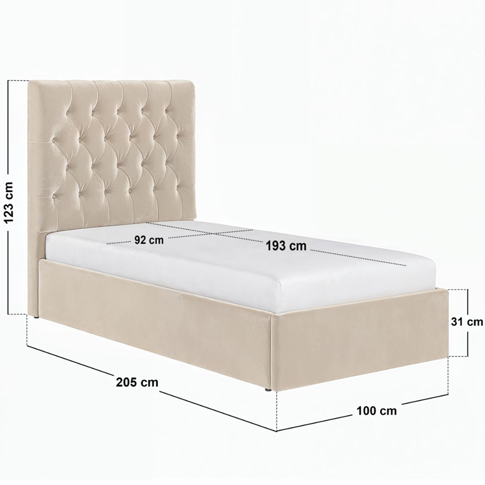 Flair Milan Single Beige Velvet Lift-Up Ottoman Bed Image 7