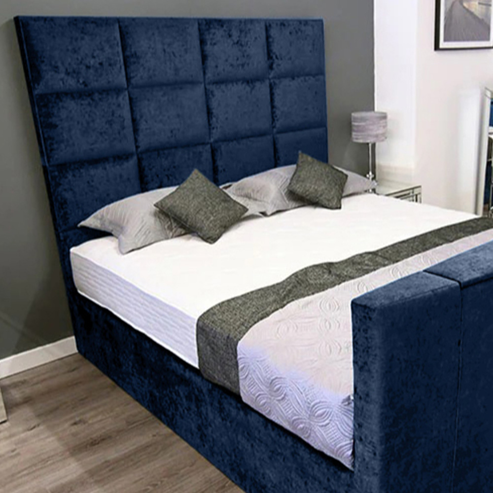 Eleganza Home Lurvi Super King Size Blue Plush TV Bed Frame with Headboard and Footboard Image 2