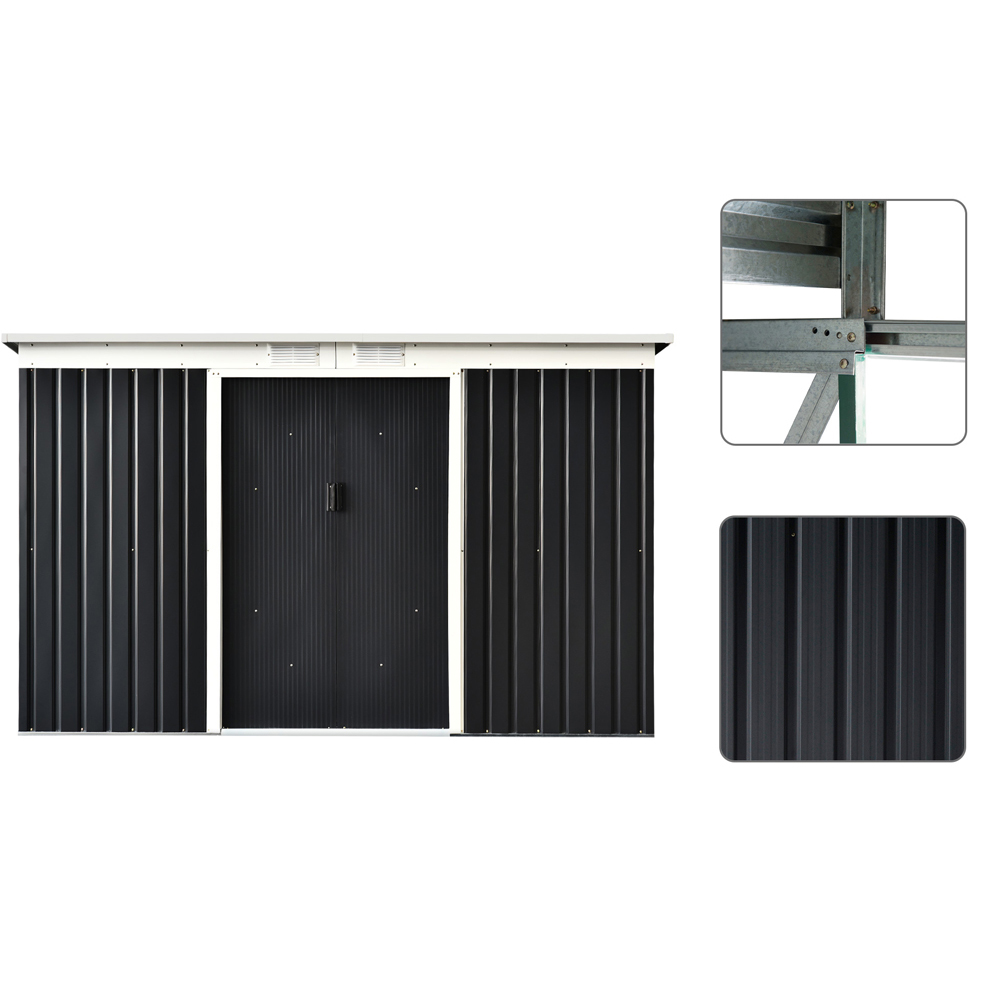 Outsunny 9 x 4ft Double Sliding Door Corrugated Garden Storage Shed Image 5