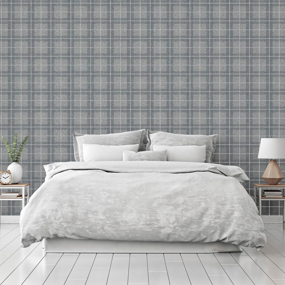 Arthouse Heritage Check Grey and Silver Wallpaper Image 5