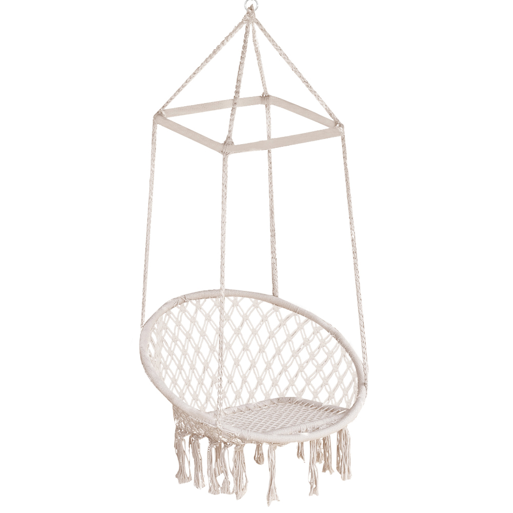 Outsunny Beige Hanging Macrame Swing Chair Image 2