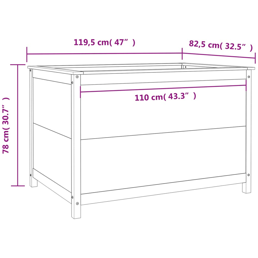 vidaXL Brown Solid Pine Wood Raised Garden Bed 78 x 119.5 x 82.5cm Image 8