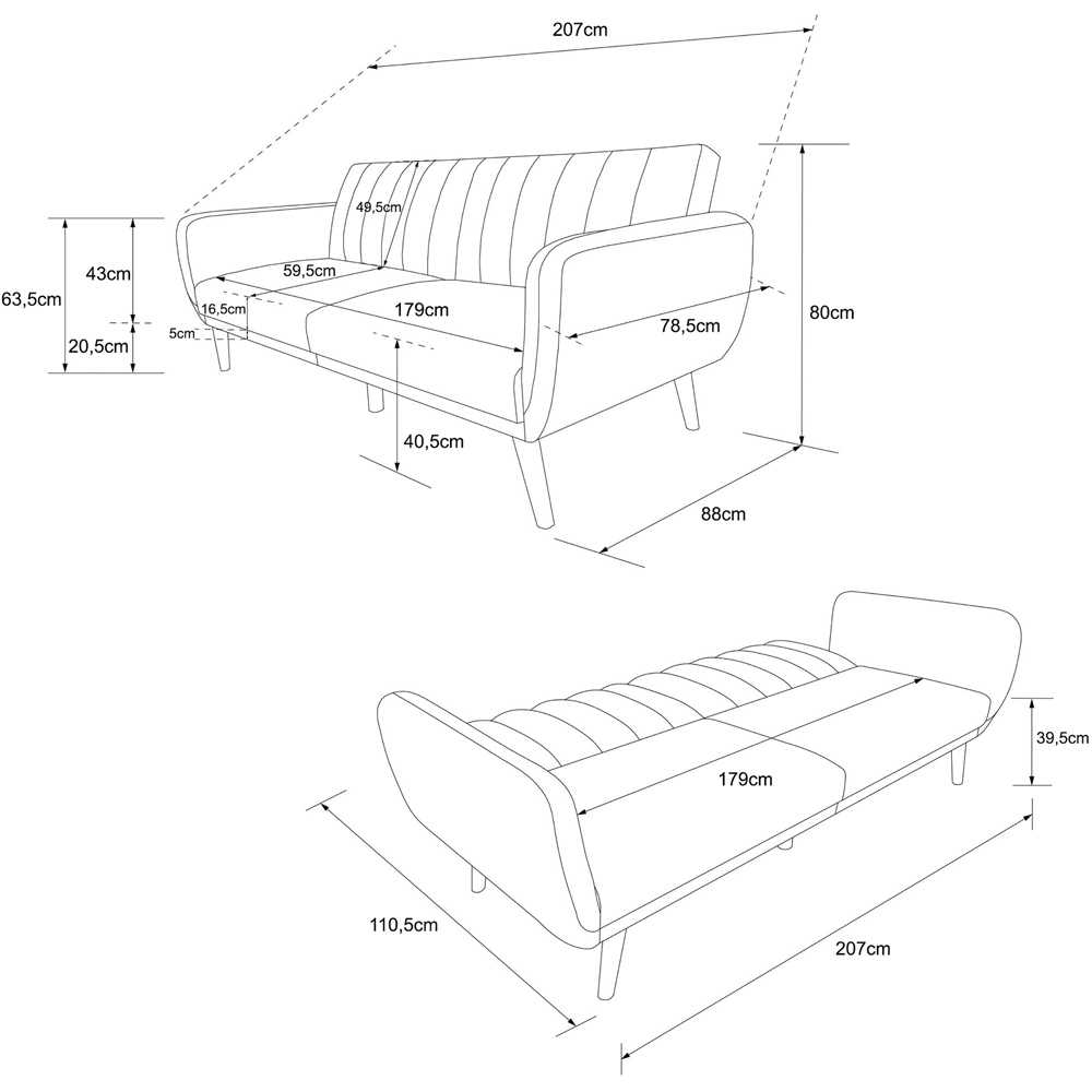 Novogratz Brittany 3 Seater Green Linen Sofa Bed with Wooden Legs Image 9