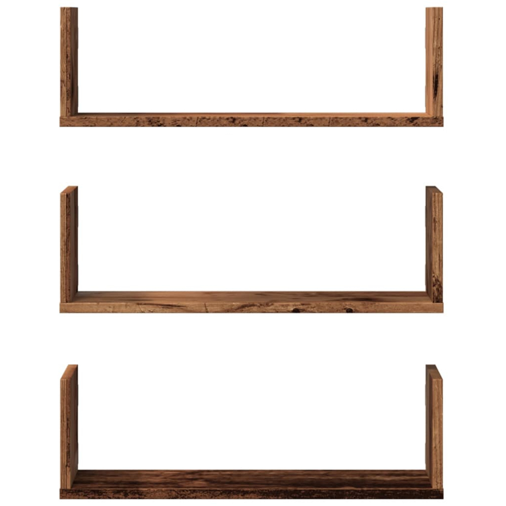 vidaXL 58 x 18 x 18cm Set of 3 Old Wood Wall Shelf Image 3
