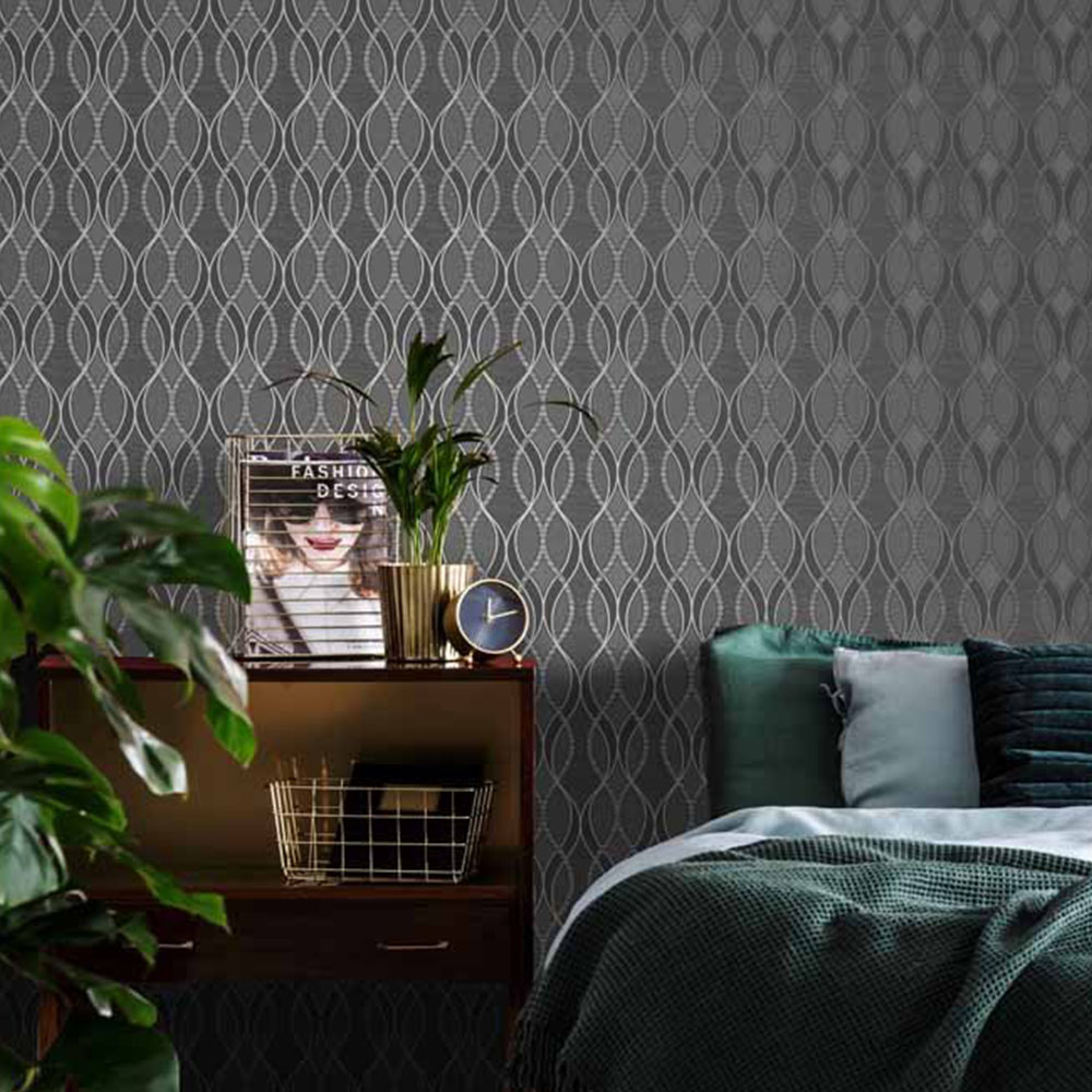 Sublime Ribbon Geo Charcoal and Silver Wallpaper Image 2
